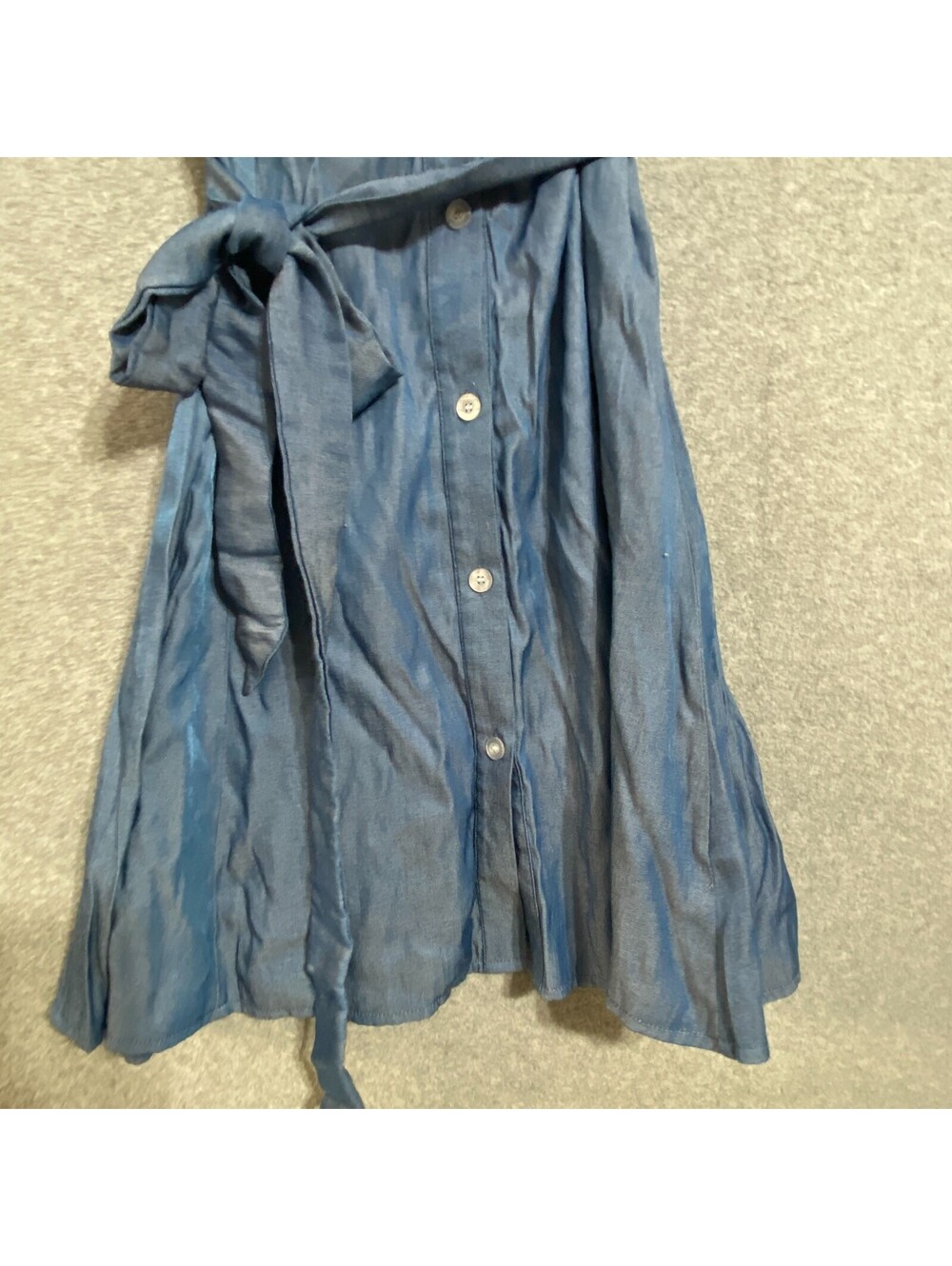 SHEIN Blue Sleeveless Shirt Dress Rushed Button Front Belted Chambray look Large - Picture 5 of 6